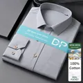 Graues, bügelfreies Herren-Langarm-Business-Hemd aus 100 % Baumwolle mit echter Tasche - 38 / Oberteil (DP-02-Mit Tasche) / Grau