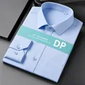 Chemise habillée pour homme 100% coton sans repassage, bleu clair, manches longues - 38 / Haut (DP-02-Avec Poche) / Bleu