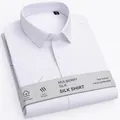 Camicia da uomo in seta di gelso bianca, maniche corte, finitura antipiega premium - 38 / Top / Bianco