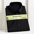 Professional men's short-sleeved black business shirt made from breathable bamboo fiber material - 38 / Tops / Black