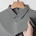 Sage green men's cooling ice silk polo shirt featuring premium four-way stretch - Light Gray