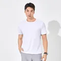 Men's white ice silk short-sleeved T-shirt featuring breathable quick-dry fabric. - M / Tops / White