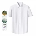 Camisa blanca de manga corta para hombre en mezcla de lino y modal de alta calidad - 38 / Tops / Blanco