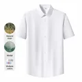 Men's white short sleeve business shirt made of premium linen and modal blend fabric - 38 / Tops / White