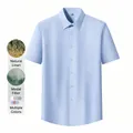 Men's light blue short-sleeved shirt made from natural linen and soft modal fabric. - 38 / Tops / Blue