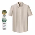Camisa de hombre de manga corta en mezcla de lino y modal, color beige elegante - 38 / Tops / Caqui
