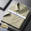 Camicia da uomo a maniche corte in 100% cotone, senza stiro, verde oliva, no tasca - 38 / Top / Cachi