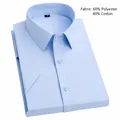 Light blue short-sleeved business dress shirt for men in cotton blend fabric - 38 / Tops / T-Shirts / Blue