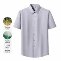 Camisa de hombre de manga corta gris claro en mezcla de lino y modal para uso casual - 38 / Tops / Gris claro