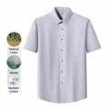 Light grey men's short-sleeved business casual shirt in linen and modal blend fabric - 38 / Tops / Light Gray