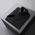 Camisa de hombre premium negro medianoche 100% algodón sin plancha de manga corta - 38 / Tops / Negro Medianoche