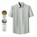 Chemise homme à manches courtes en lin et modal pour le bureau ou les loisirs, vert clair - Vert matcha