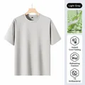 T-shirt a maniche corte grigio chiaro da uomo in seta ghiaccio Lyocell Tencel - Taglia M / Top / Grigio Chiaro (SS31-3)
