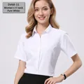 Primer plano de blusa blanca de manga corta para mujer para ropa de trabajo formal - 38 / Tops / V领白色(DV68-11)
