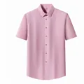 Chemise rose à manches courtes pour hommes en mélange de lin et de modal de qualité - Rose Poudré
