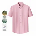 Chemise rose à manches courtes pour hommes en mélange de lin et de modal de qualité - Rose Poudré