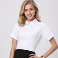 Vista detallada de la camisa profesional de manga corta para mujer con cuello cuadrado blanco - 38 / Tops / 方领白色(DZ68-11)