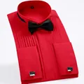 Professional elegant red wing-collar tuxedo shirt featuring black bowtie and silver cufflinks - Red