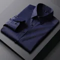 Chemise de bureau classique à manches longues bleu marine foncé pour hommes en tissu premium - 38 / Hauts / Bleu marine