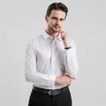 Classic white non-iron long sleeve business shirt for men professional formal wear - 38 / Tops / White Flat Grain