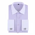 Men's lavender purple jacquard dress shirt with white contrast collar and French cuffs - 3XL / Tops / Purple Jacquard