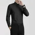 Men's formal slim fit black long sleeve business shirt with professional look. - 38 / Tops / Long Sleeve / Black