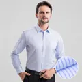 Professional non-iron long sleeve business shirt in light blue vertical stripe for men. - 38 / Tops / Blue Vertical Striped