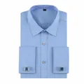 Sky blue men's French cuff dress shirt with elegant square cufflinks - 3XL / Tops / Sky Blue