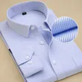 Men's light blue subtle striped long sleeve business shirt with fabric texture detail - 38 / Twill Hidden Stripe Style (8868-7) / Blue