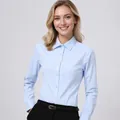 Professional women's light blue long-sleeved business dress shirt with a plain weave - 38 / Tops / Women's Square Collar Light Blue Plain Weave (Z68-12)