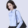 Women's slim fit long sleeve formal shirt in light blue professional style - 38 / Tops / Long Sleeve / Light Blue