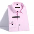 Camicia da uomo slim fit rosa a maniche lunghe con eleganti bottoni neri da ufficio - 38 / Top / Rosa
