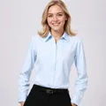 Professional women's light blue long sleeve business shirt with button-down collar - 38 / Tops / Light Blue V-Neck Style (V68-12)