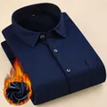 Chemise thermique pour hommes bleu foncé texturée avec doublure épaisse en polaire - XL / Hauts / Motif Danube Bleu