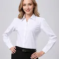 Professional women's white long-sleeved V-neck shirt in high-quality plain weave - 38 / Tops / White V-Neck Style (V68-11)