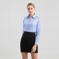 Light blue women's non-iron long sleeve cotton business dress shirt - 38 / Top - Plain Weave (V9804) / Blue