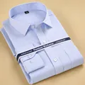 Classic light blue vertical striped long-sleeved men's business shirt with front pocket - 38 / Tops / Blue Striped (8868-21)