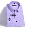 Ανδρικό πουκάμισο ανοιχτό μωβ slim fit, μακρυμάνικο, επιχειρηματικό στυλ, μονόχρωμο ύφασμα. - 38 / Tops / Ελαφρύ Μωβ