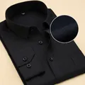 Elegant solid black men's business long-sleeved shirt with detailed fabric texture view - 38 / Plain Weave Style (8868-10) / Black