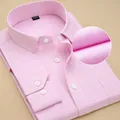 Chemise à manches longues pour hommes de haute qualité, rose pur uni - 38 / Style Armure Toile (8868-13) / Rose