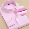 High-quality men's business long-sleeved shirt in solid pure pink color - 38 / Plain Weave Style (8868-13) / Pink