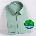Elegante camicia da uomo verde menta in fibra di bambù, vestibilità slim, no stiro - 38 / Top / Verde Germoglio