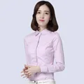 Elegant women's professional slim fit long sleeve blouse in soft pink for office wear - 38 / Tops / Long Sleeve / Pink