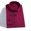 Professional slim fit men's long-sleeve magenta dress shirt shown in a neat fold. - 38 / Tops / Rose Red