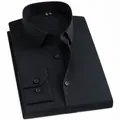 Chemise classique pour homme à manches longues en noir, tissu en mélange de coton de qualité - 38 / Hauts / Noir