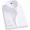 Professional men's white long-sleeve business dress shirt, 40% cotton blend, no pocket design. - 38 / Tops / White