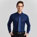 Professional men's slim fit navy blue long sleeve formal business dress shirt for work - 38 / Tops / Navy Blue