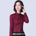 Slim-fit burgundy professional long-sleeve shirt for women in a business formal style - 38 / Tops / Long Sleeve / Burgundy