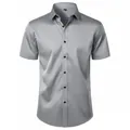 Camisa gris de manga corta para hombre, corte ajustado y tejido elástico sin arrugas - 38 / Tops / Gris