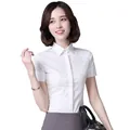 Elegant white short-sleeved slim-fit professional shirt for women, ideal for office wear - 38 / Tops / T-Shirts / White